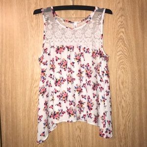 Floral lace and flower print top